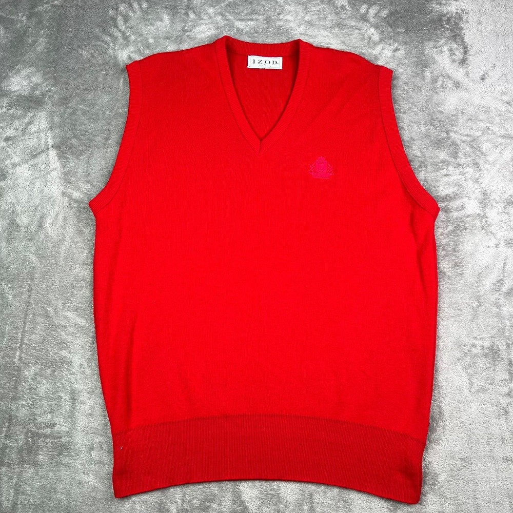 Vintage IZOD Sweater Vest Mens XL Red Knitted Sleeveless V Neck Made in USA